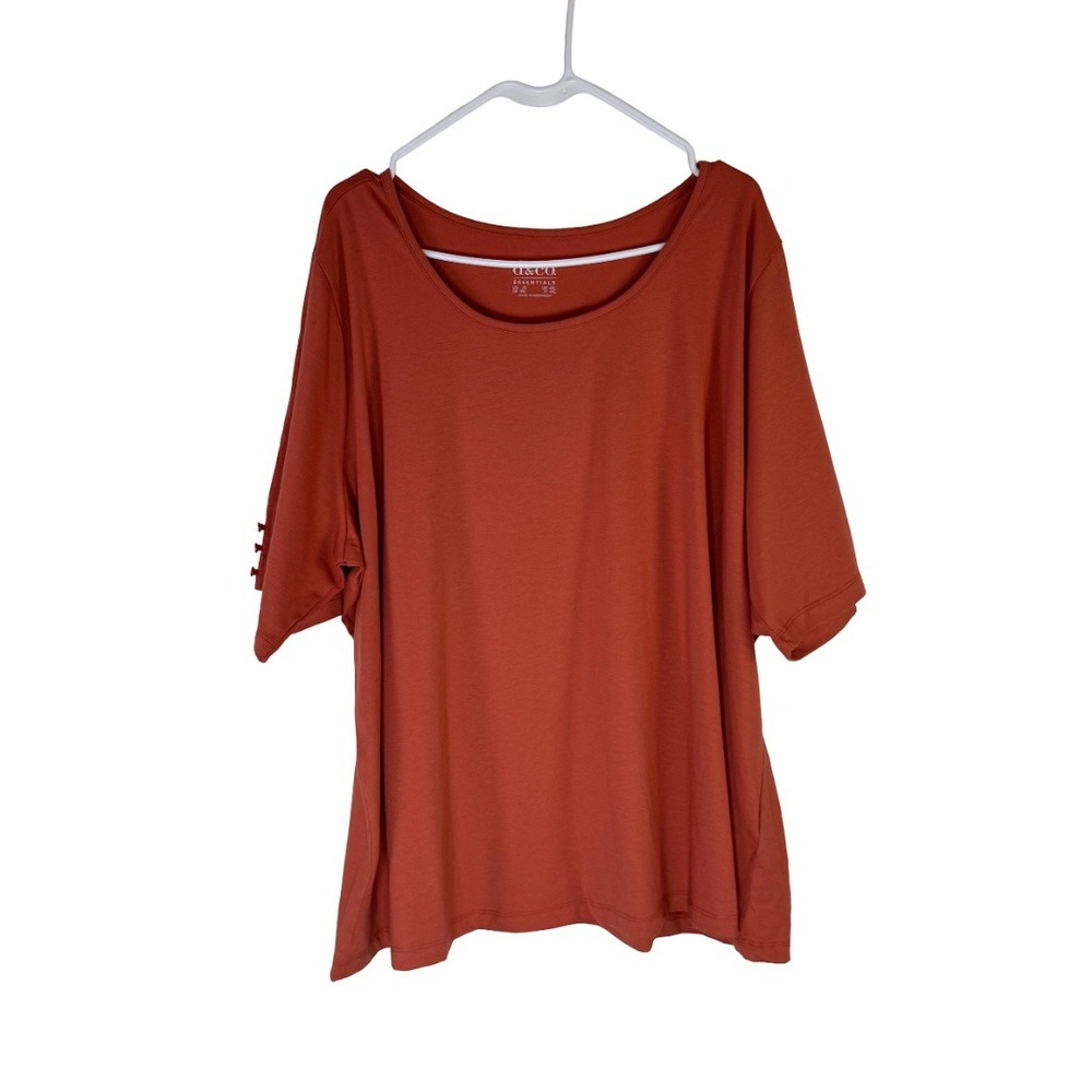 Denim & Co Essentials Perfect Jersey Top Womens 3X Apricot Elbow Sleeve A654097